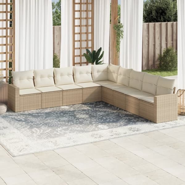 Soffgrupp för trädgården med dynor 9 delar beige konstrotting