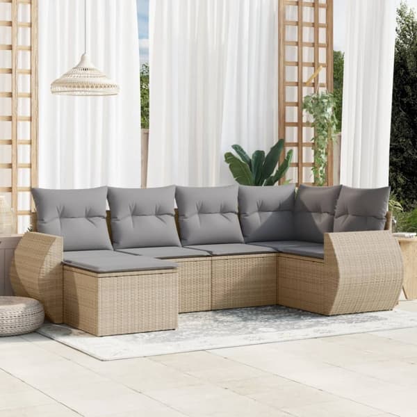 Soffgrupp för trädgården med dynor 6 delar beige konstrotting