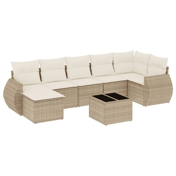 Matgrupp för trädgården med dynor 8 delar beige konstrotting