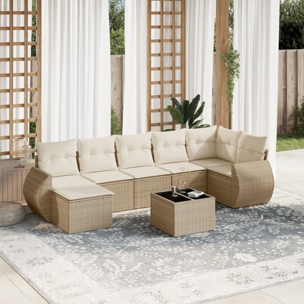 Matgrupp för trädgården med dynor 8 delar beige konstrotting