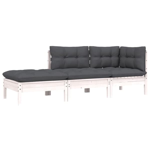 Loungegrupp med dynor 3 delar vit massiv furu
