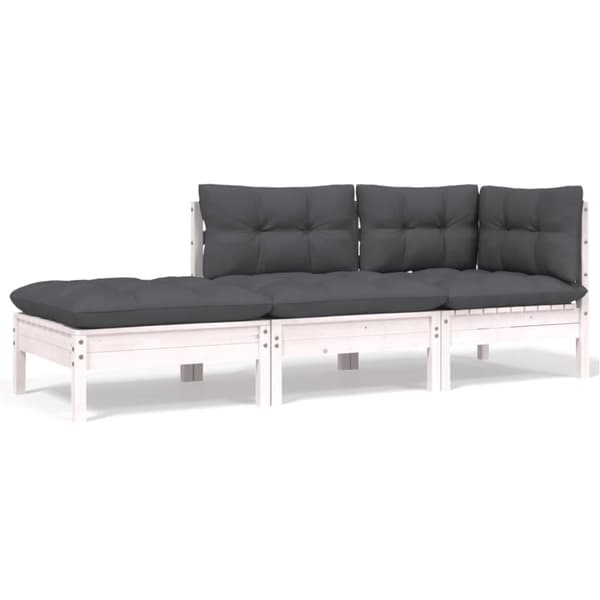 Loungegrupp med dynor 3 delar vit massiv furu