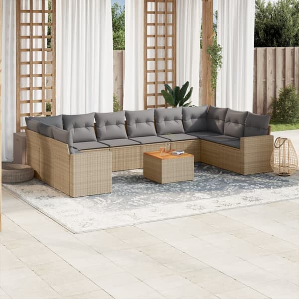 Loungegrupp för trädgården m. dynor 11 delar beige konstrotting