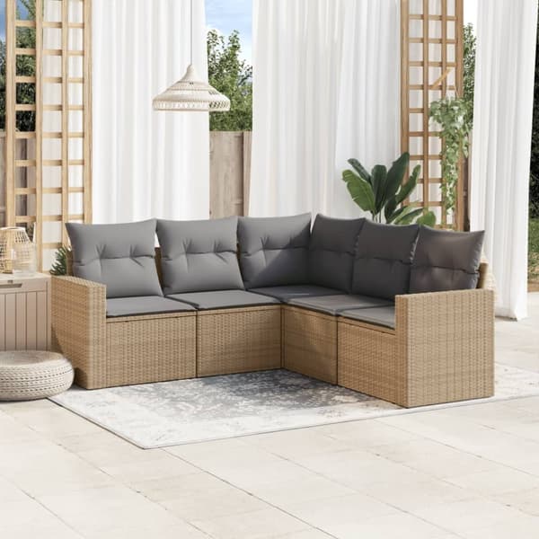 Soffgrupp för trädgården med dynor 5 delar beige konstrotting