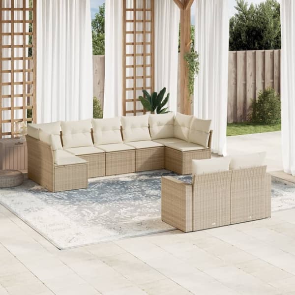 Soffgrupp för trädgården med dynor 9 delar beige konstrotting