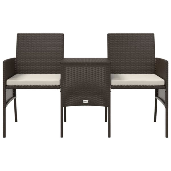 vidaXL 2-personers havesofa med bord og skamler polyrattan brun