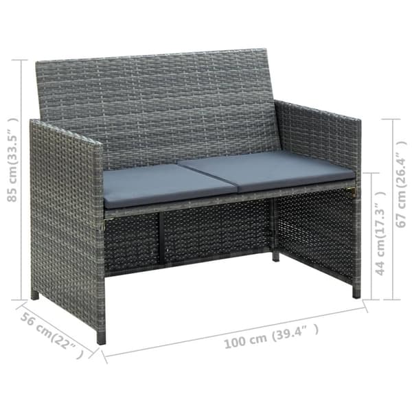 vidaXL 2-personers havesofa med hynder grå polyrattan