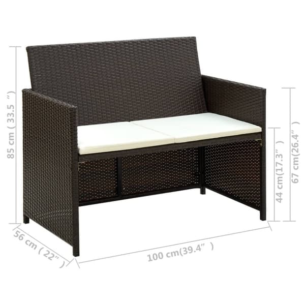 vidaXL 2-personers havesofa med hynder brun polyrattan