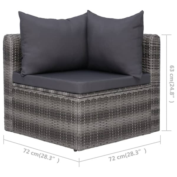 vidaXL havesofasæt i 3 dele med hynder polyrattan grå