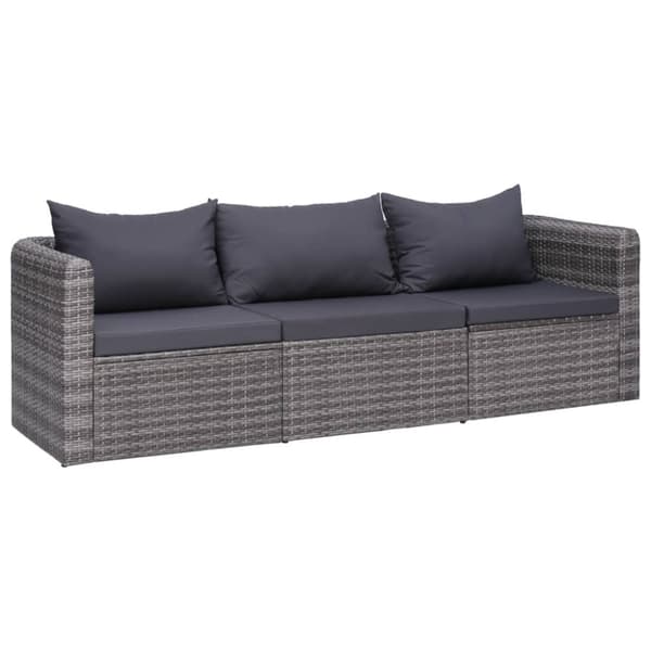 vidaXL havesofasæt i 3 dele med hynder polyrattan grå