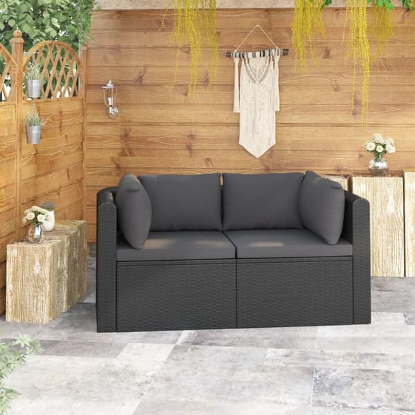 vidaXL havesofasæt 2 dele med hynder polyrattan sort