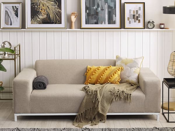 Havesofa Beige Polyester 3 Personers Moderne Loungesofa Udendørs Nonwood Vedligeholdelsesfri Havemøbler Quickdry Skum Vandtætte Hynder