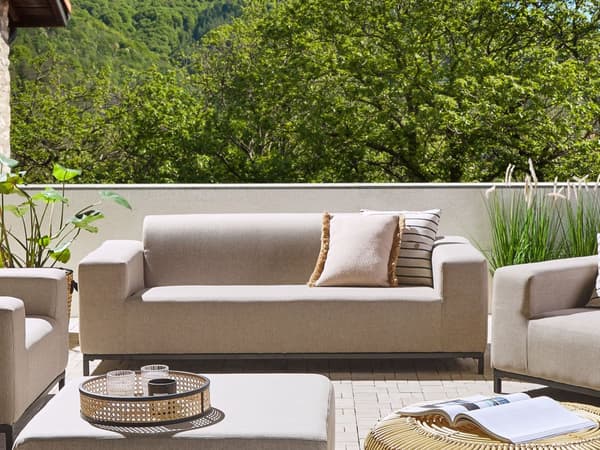 Ulkosohva beige polyesteriä 182 x 66 x 84 cm metallijalat ulkokäyttöön moderni tyyli
