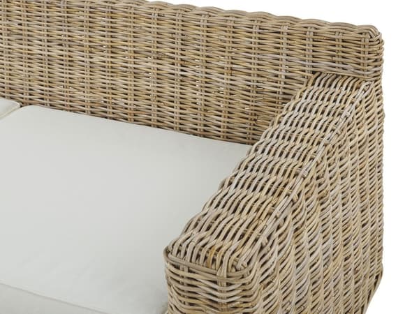 Havesofa lysebrun rattan flet udendørs 2 pers. med hvide puder