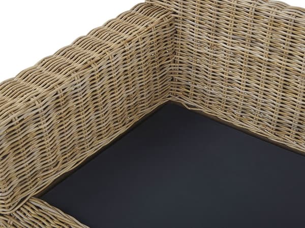 Havesofa lysebrun rattan flet udendørs 2 pers. med hvide puder