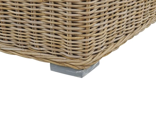 Havesofa lysebrun rattan flet udendørs 2 pers. med hvide puder