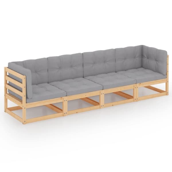 vidaXL Hagesofa med puter 4-seters heltre furu