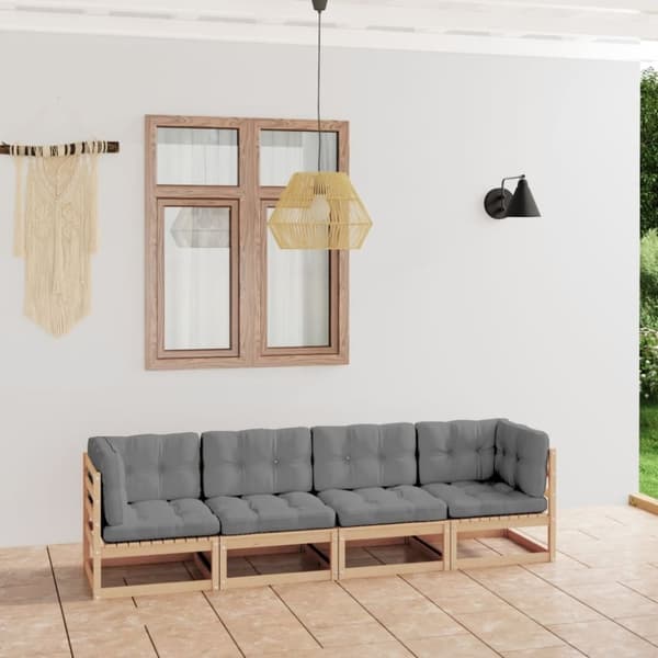 vidaXL Hagesofa med puter 4-seters heltre furu