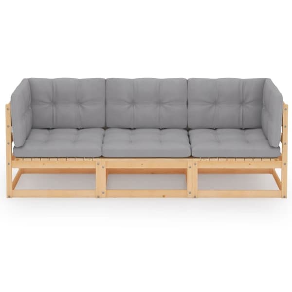 vidaXL Hagesofa med puter 3-seters heltre furu