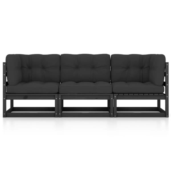 vidaXL 3-personers havesofa med hynder massivt fyrretræ