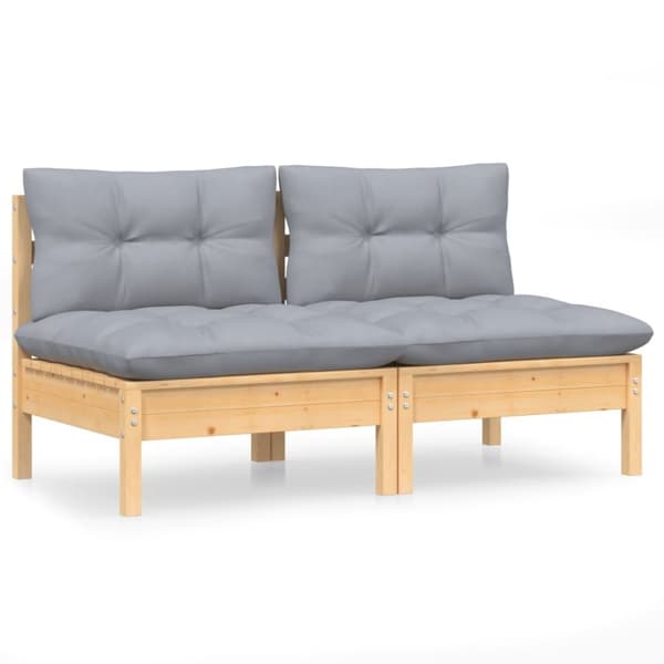 vidaXL 2-personers havesofa med grå hynder massivt fyrretræ