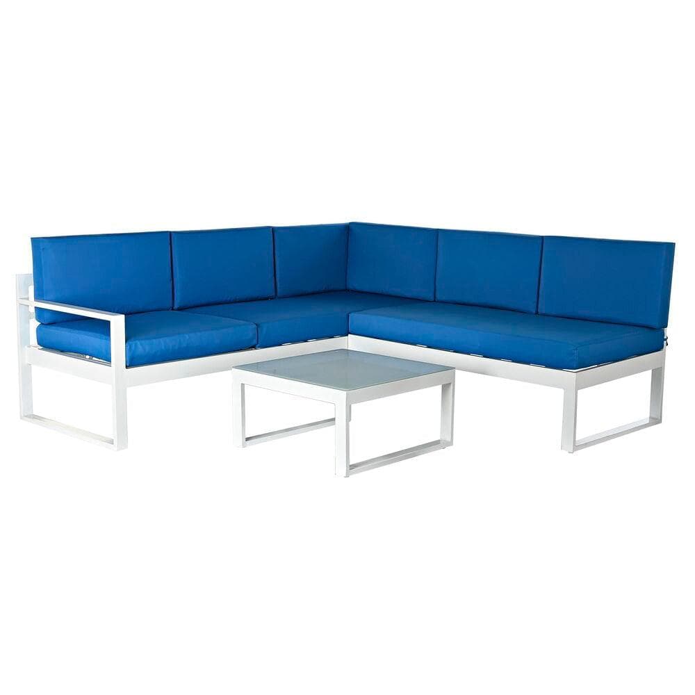 Garden sofa DKD Home Decor Blue Polyester Aluminium (3 pcs) (192 x 192 x 92 cm)