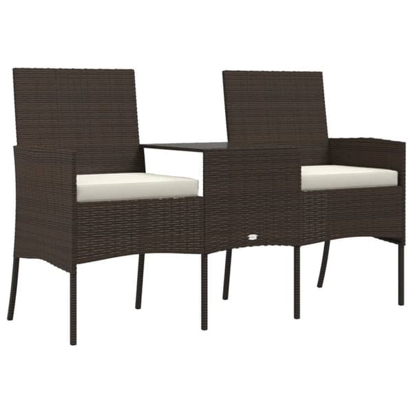 vidaXL 2-personers havestol med tebord polyrattan brun