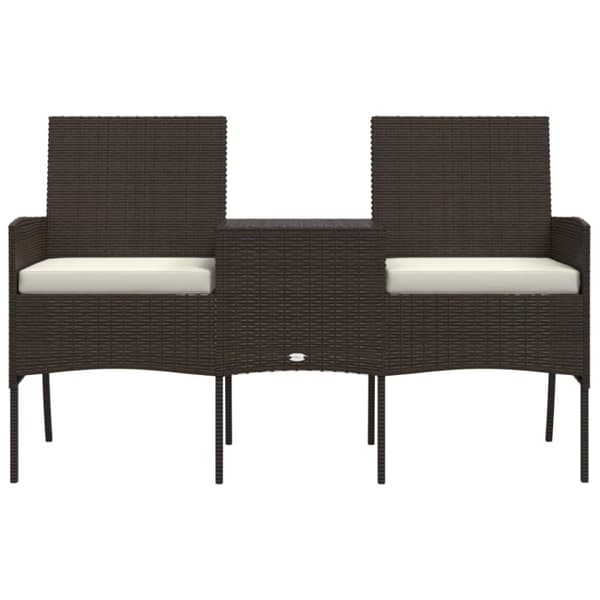 vidaXL 2-personers havestol med tebord polyrattan brun