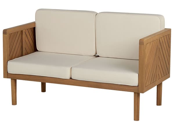 Trädgårdssoffa Akaciaträ 76 cm Ljusbeige Sittkudde Stoppad Ribbad Design Utomhus Veranda Modern Stil