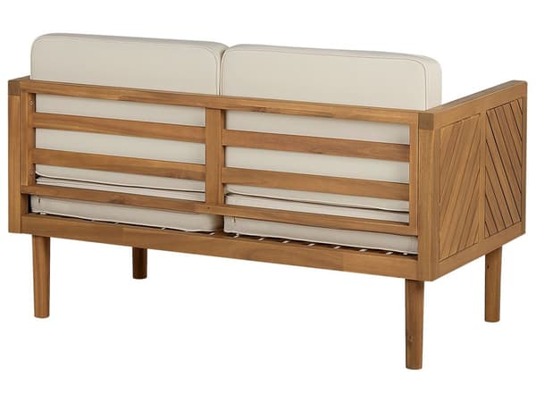 Trädgårdssoffa Akaciaträ 76 cm Ljusbeige Sittkudde Stoppad Ribbad Design Utomhus Veranda Modern Stil