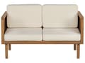 Miniatyrbild 1 av 9: Trädgårdssoffa Akaciaträ 76 cm Ljusbeige Sittkudde Stoppad Ribbad Design Utomhus Veranda Modern Stil