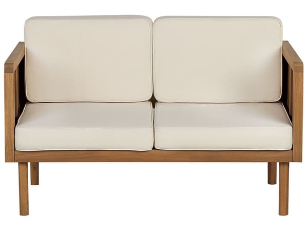Trädgårdssoffa Akaciaträ 76 cm Ljusbeige Sittkudde Stoppad Ribbad Design Utomhus Veranda Modern Stil
