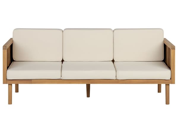 Trädgårdssoffa Akaciaträ 76 cm Ljusbeige Sittkudde Ribbad Design Utomhus Veranda Modern Stil