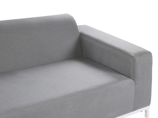 Hagesofa Grått stofftrekk Hvite aluminiumsben Innendørs utemøbler Værbestandig utendørs