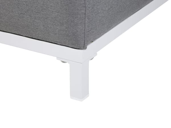 Hagesofa Grått stofftrekk Hvite aluminiumsben Innendørs utemøbler Værbestandig utendørs