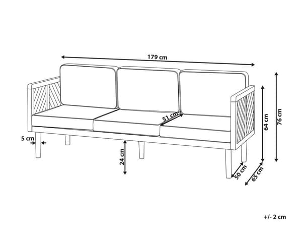 Hagesofa Akasietre 3-seter Lys beige puter Loungemøbler Utendørs Hage Terrasse Rustikk Moderne