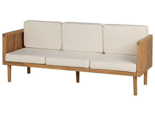Hagesofa Akasietre 3-seter Lys beige puter Loungemøbler Utendørs Hage Terrasse Rustikk Moderne