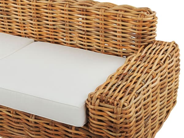 Hagesofa Naturlig Rotting Utendørs 3-seters med Off-white Puter Flettet Tradisjonell Boho Stue