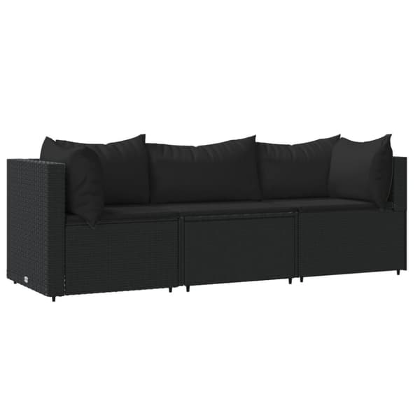 vidaXL Loungegrupp för trädgården med dynor 3 delar svart konstrotting