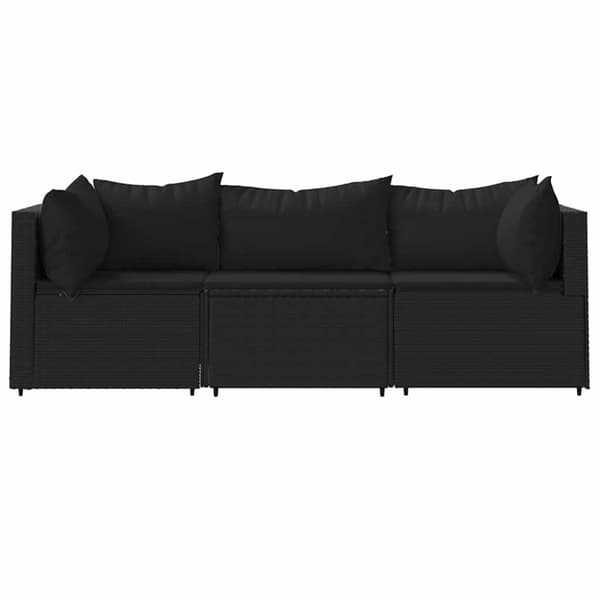 vidaXL Loungegrupp för trädgården med dynor 3 delar svart konstrotting