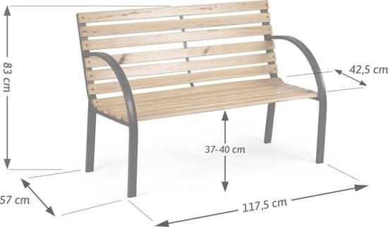 Parkbänk med ryggstöd 117,5 x 83 x 57 cm klassisk - pulverlackerad