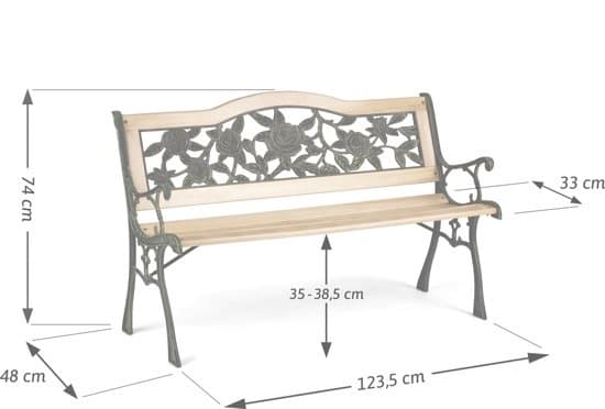 Parkbænk med ryglæn 123,5 x 74 x 48 cm