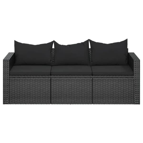 vidaXL 3-personers havesofa med hynder polyrattan sort
