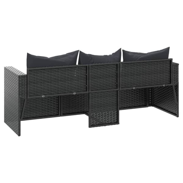 vidaXL 3-personers havesofa med hynder polyrattan sort