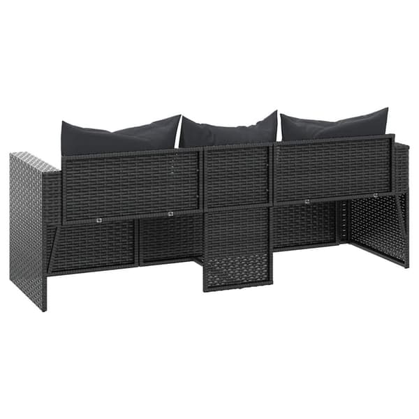 vidaXL 3-personers havesofa med hynder polyrattan sort