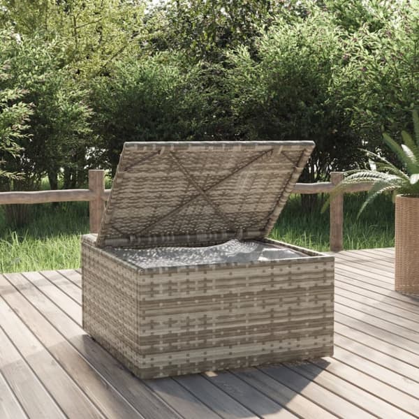 vidaXL fodskammel med hynde til haven 55x55x30 cm polyrattan grå