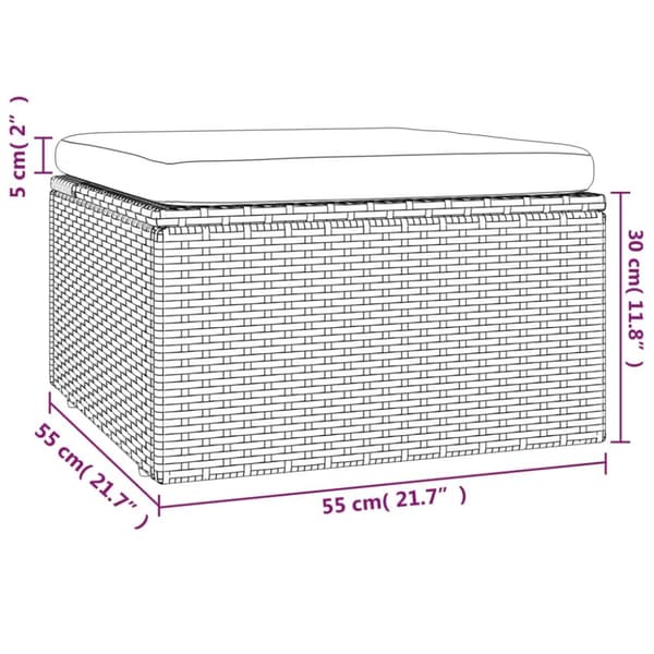 vidaXL fodskammel med hynde til haven 55x55x30 cm polyrattan grå