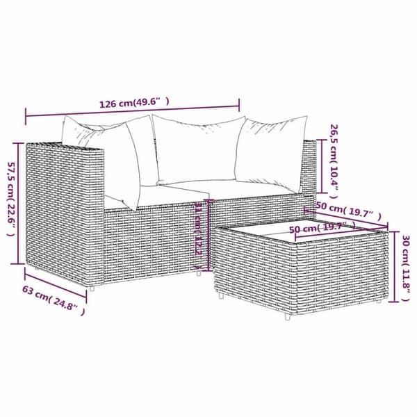 vidaXL loungesæt til haven 3 dele med hynder polyrattan brun