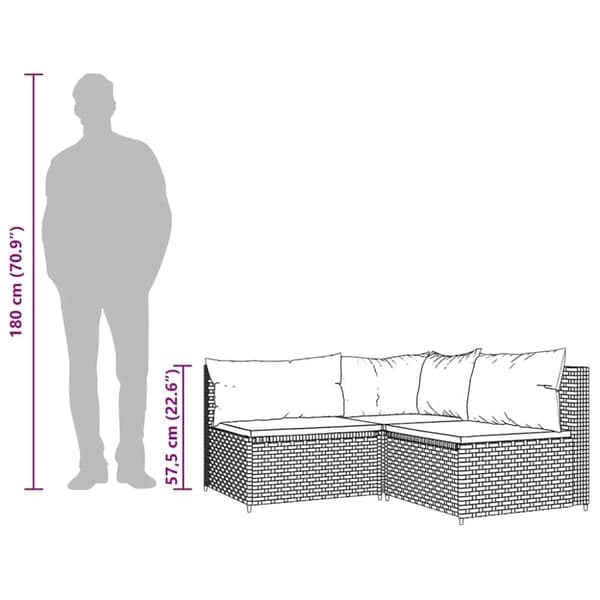 vidaXL loungesæt til haven 3 dele med hynder polyrattan brun