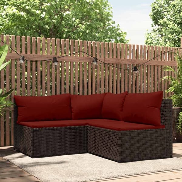 vidaXL loungesæt til haven 3 dele med hynder polyrattan brun